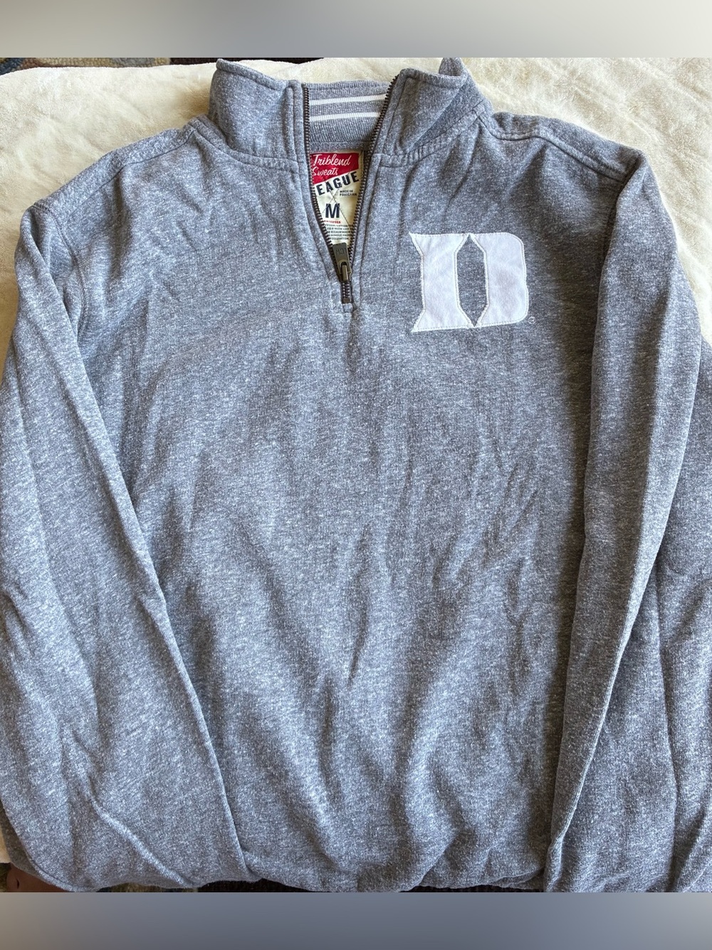 Triblend Sweats League Mens Duke Blue Devils Gray Quarter Zip Pullover Medium